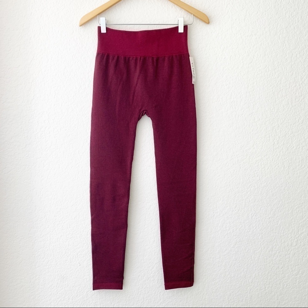 Yi Tong | Maroon Red Cotton Blend Knit Leggings